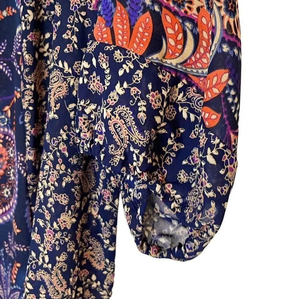 CHAPS Womens Tunic Blouse Top‎ 3/4 Sleeve V Neck Paisley Blue Orange Size XL - Picture 3 of 8